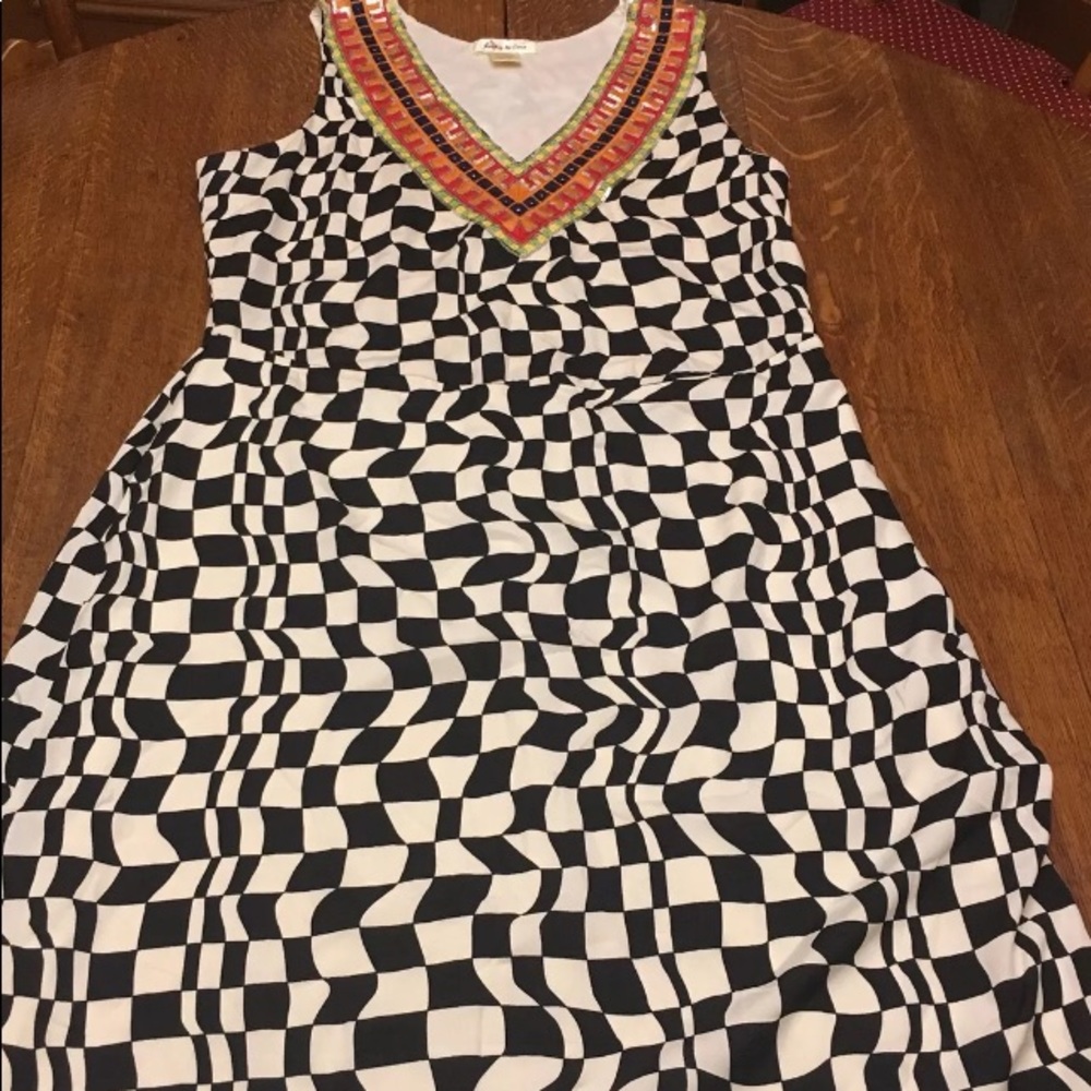 Boutique Black Graphic Beaded Embroidery Dress M